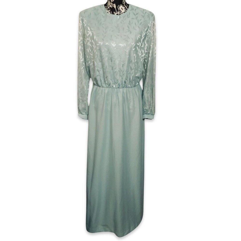 Vintage Anthony Richards Scoop Neck Floor Dress Long Sleeve Floral Women 16 Blue - Picture 2 of 9